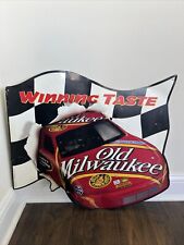 Old Milwaukee Beer Sign NASCAR Racing Checkered Flag Tin Metal Embossed 2000 picture
