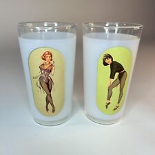 Vintage 1940's Magic Follies Peek-a-Boo Pinup Girl Nude Sip Strip 8 Oz Glasses 2 picture