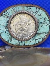 Vintage Western (Native ?) Copper~Turquoise Belt Buckle With Silver Dollar picture
