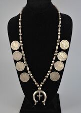 Old Pawn Navajo Squash Necklace with Old Silver Coins & Silver Cast Naja picture