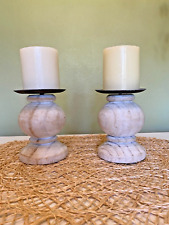 2 Wood And Metal White Candle Holders Set picture