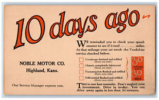 Highland Kansas KS Postal Card Noble Motor Co. 10 Days Ago Speedometer c1940's picture