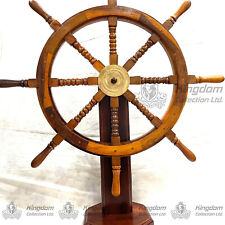 Wooden Ship Wheel with Brass Work Perfect for Nautical Theme Office & Home Decor picture