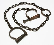 Antique Reproduction Working Iron Prisoner Leg Transfer Shackles & Key 46 Inches picture