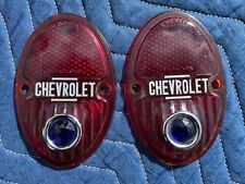 VINTAGE PAIR 1930s CHEVROLET RED GLASS TAIL LENS WITH CAT EYE JEWEL picture
