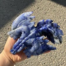 1pc Natural Blue line stone Quartz Carved Fly Dragon Skull Crystal Reiki Healing picture