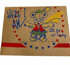Vintage Die Cut Valentine Greeting Card Heart Bear Here I am All Fit An' Ready picture