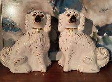 ANTIQUE 12.5 IN TALL PAIR ENGLISH STAFFORDSHIRE SPANIEL DOGS FOR MANTLE  picture
