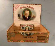 RARE - Antique DOUGLAS FAIRBANKS Wooden Cigar Box, Label, and Cigar Band picture