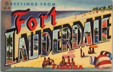 1957 FORT LAUDERDALE Florida Large Letter Postcard Beach Scene - Curteich Linen picture
