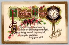 Postcard Birthday Greetings A Fleeting Hours Poem And Grand-Clock VTG c1914  H20 picture