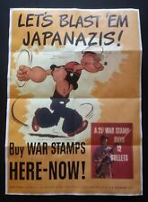 1941 WW2 USA AMERICA POPEYE CARTOON ANTI JAPANESE WAR STAMPS PROPAGANDA POSTER picture