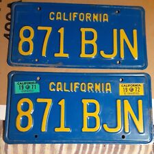 FLAWED SET 1971-72 REGESTRATION  CALIFORNIA GOLD BLUE LICENSE PLATE TAG 871 BJN picture