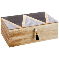 Small Wooden Decorative Box with Lid and Tassel for Jewelry, Storage, 9.4 x 3