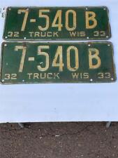 Matched Pair of 1932-1933 Farm Wisconsin License Plates picture