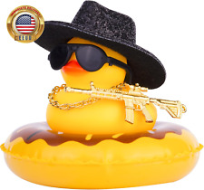 Cowboy Rubber Duck for Car Dashboard, Cool Duck Car Ornaments Accessories with M picture