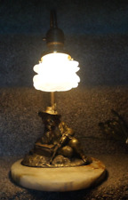 Antique 1930s Bronze Figural Table Lamp & FLOWER Shade - REWIRED - Marble Base picture