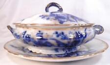 Flow Blue Orchid Tureen & Underplate John Maddock & Sons Medium Antique 1900 #2 picture