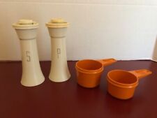 1970s Vintage Tupperware Salt & Pepper Shakers and 2 Orange Measuring Cups picture