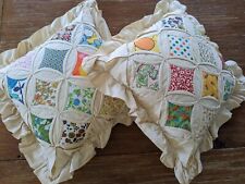 Pair Vintage Handmade Cathedral Window Quilt Throw Pillow 15” Square Multicolor  picture