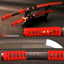  2 PCS Clay Tempered 1095 Steel Katana+Wakizashi Japanese Samurai Swords Set New picture