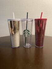 Set of 2 NEW STARBUCKS BUNDLE 2022 White and HOLIDAY RED 32oz TUMBLERS picture