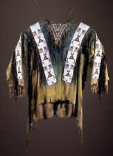 Old Style Beaded Hand Colored Buckskin Suede Hide Powwow Regalia Shirt NS78 picture