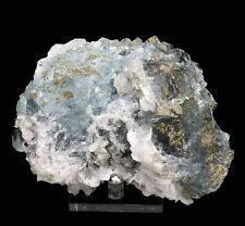 1.3lb Natural Clear Blue Cube Fluorite&Pyrite & Calcite Crystal Cluster Mineral picture