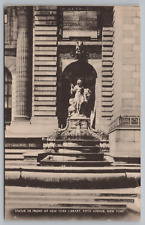 Postcard, Statue In Front Of New York Library, Fifth Ave, New York City, NY picture