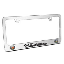 Cadillac Dual 3D Embossed Logo on Mirror Chrome Metal License Plate Frame picture