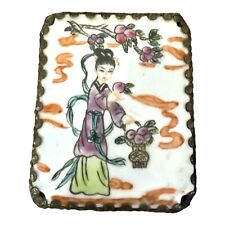 VINTAGE ORIGINAL 50s CHINESE PORCELAIN HANDPAINTED JEWELRY BOX  picture