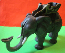 Vintage Mechanical Cast Iron CIRCUS Elephant Bank Blue gold Coin MONEY Bank READ picture