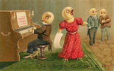 Embossed Easter Postcard Fancy Dressed Chicks Sing and Play Piano Undivided Back picture