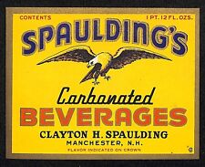 Spaulding's Beverages Manchester, NH Paper Soda Label Eagle c1930's Scarce picture
