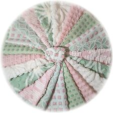 Vintage Chenille Bedspread Quilt Fabric Square Block Kit 21 6 in Mint and Pink picture