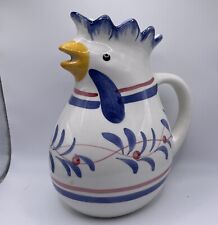 Italian Ceramic Chicken Pitcher Vase Made In Italy Hand Painted 8” White Blue picture