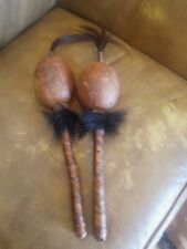 **AWESOME PAIR OF OLD NATIVE AMERICAN HAND MADE  SHAMAN  RATTLE GOURD RATTLES** picture