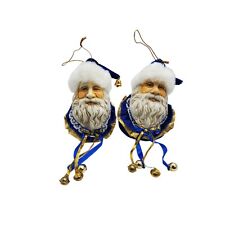 vintage pair of porcelain face santa w/velvet ball,bells tree ornaments picture