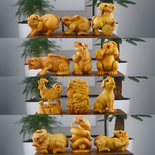 12 Pcs New Boxwood Carved Chinese Zodiac Year Netsuke Figurines Animals Statues picture