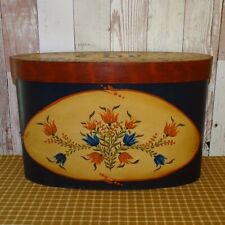 Large Vintage Norwegian Rosemaling Style Folk Art Hand Painted Oval Wood Box picture