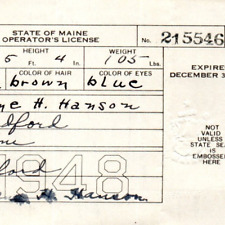 1948 State of Maine Operator's Driver's License Embossed State Seal Court Record picture