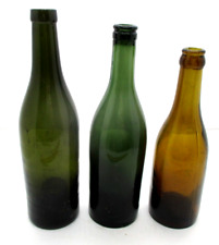 3 Vintage Antique Beer Bottles Green Amber picture