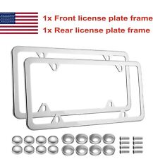 2Pcs Chrome Stainless Steel Metal License Plate Frame Tag Cover With Screw Caps picture