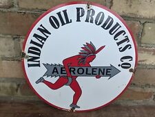 VINTAGE INDIAN MOTORCYCLE AEROLENE OIL PORCELAIN DEALERSHIP SIGN 12