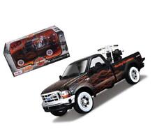 1999 Ford F-350 Super Duty Pickup Black With Flames 1/27 And 2002 Harley FLSTB picture