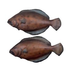 Vintage Flounder Fish Wall Hanging Chalkware Room Decor Nautical Set Of 2 picture