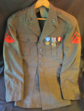 1958 USMC US Marines Dress Uniform Kersey Wool Green Jacket & Trousers 3 Medals picture