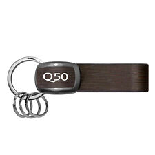 Infiniti Q50 Black Nickel with Brown Leather Stripe Key Chain picture