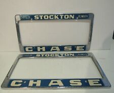 Vintage PAIR Stockton Chrysler Plymouth CHASE License Plate Frame Metal Embossed picture