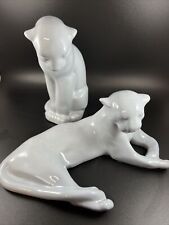 Pair of Mountain Haze Frankoma Pottery Panther Puma Figurines, #114 & #116 picture